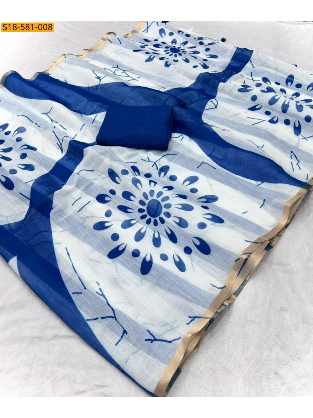 Women's Chanderi Cotton Printed Saree With Unstitched Blouse Piece