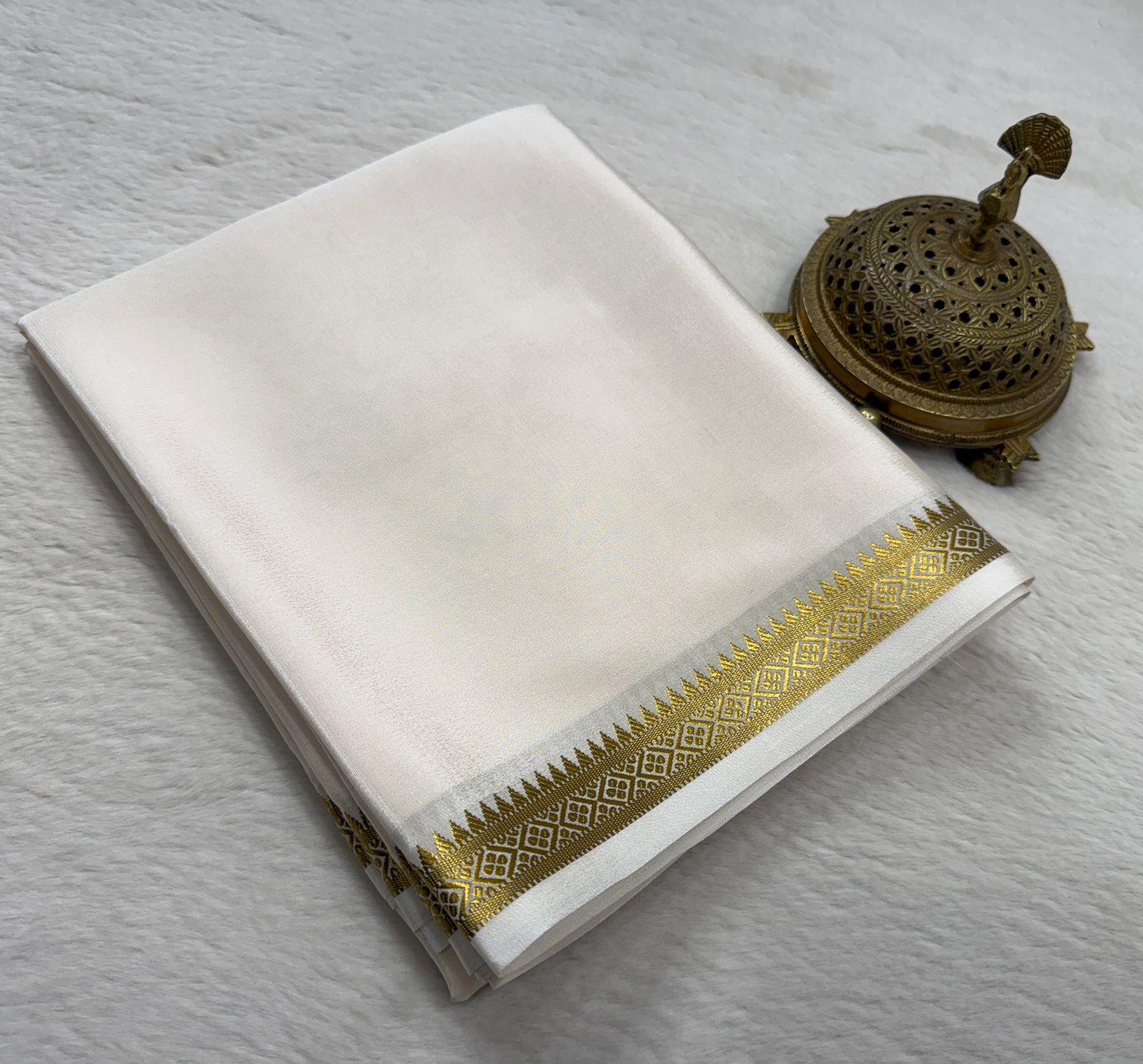 white Mysore silk Saree with Heavy Small Zari Border