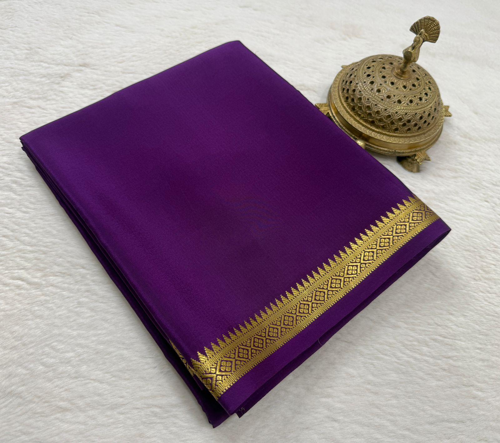 Pure Mysore Silk Saree Heavy Small Gold Zari Border Saree