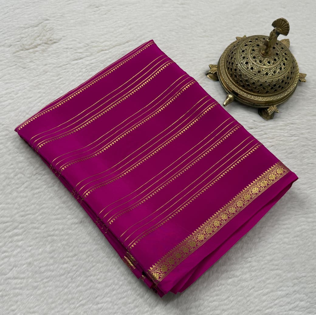 dark pink  Semi Myosre silk saree with contrast blouse for weddings