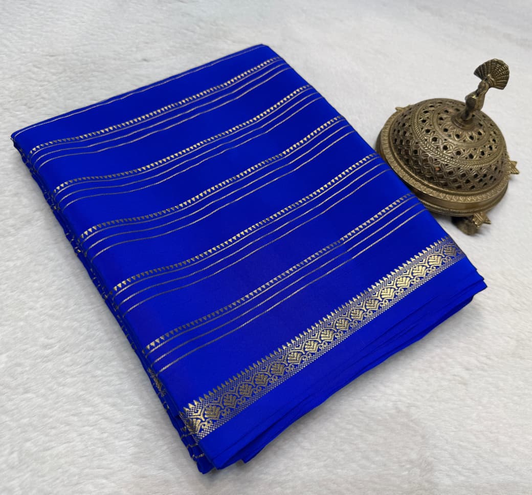 Mysore Silk Saree  Design With Grand Zari Border Running Blouse
