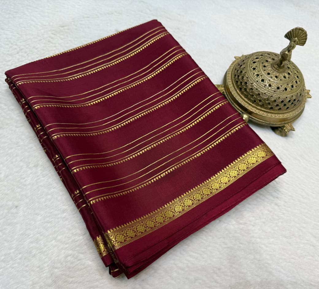 Maroon Mysore silk saree contrast blouse for weddings