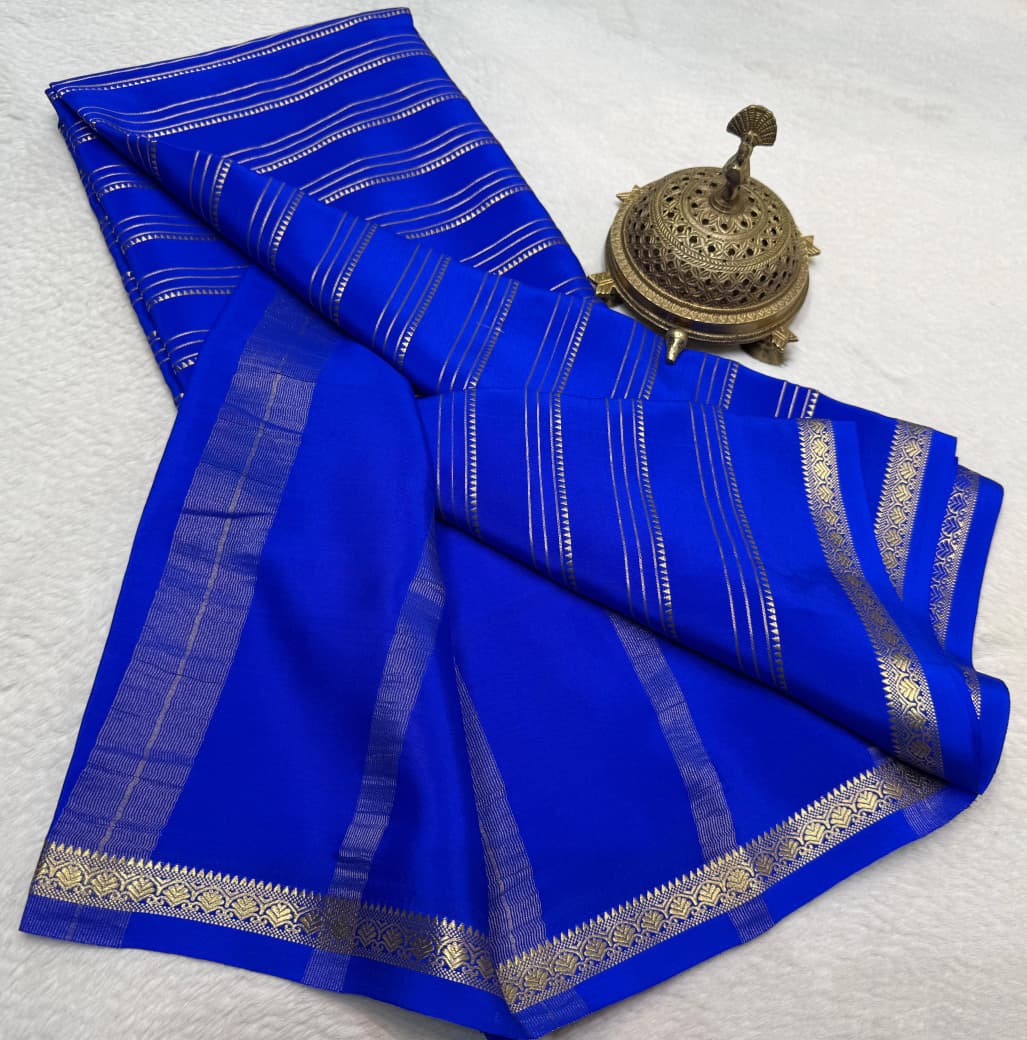 Mysore Silk Saree  Design With Grand Zari Border Running Blouse