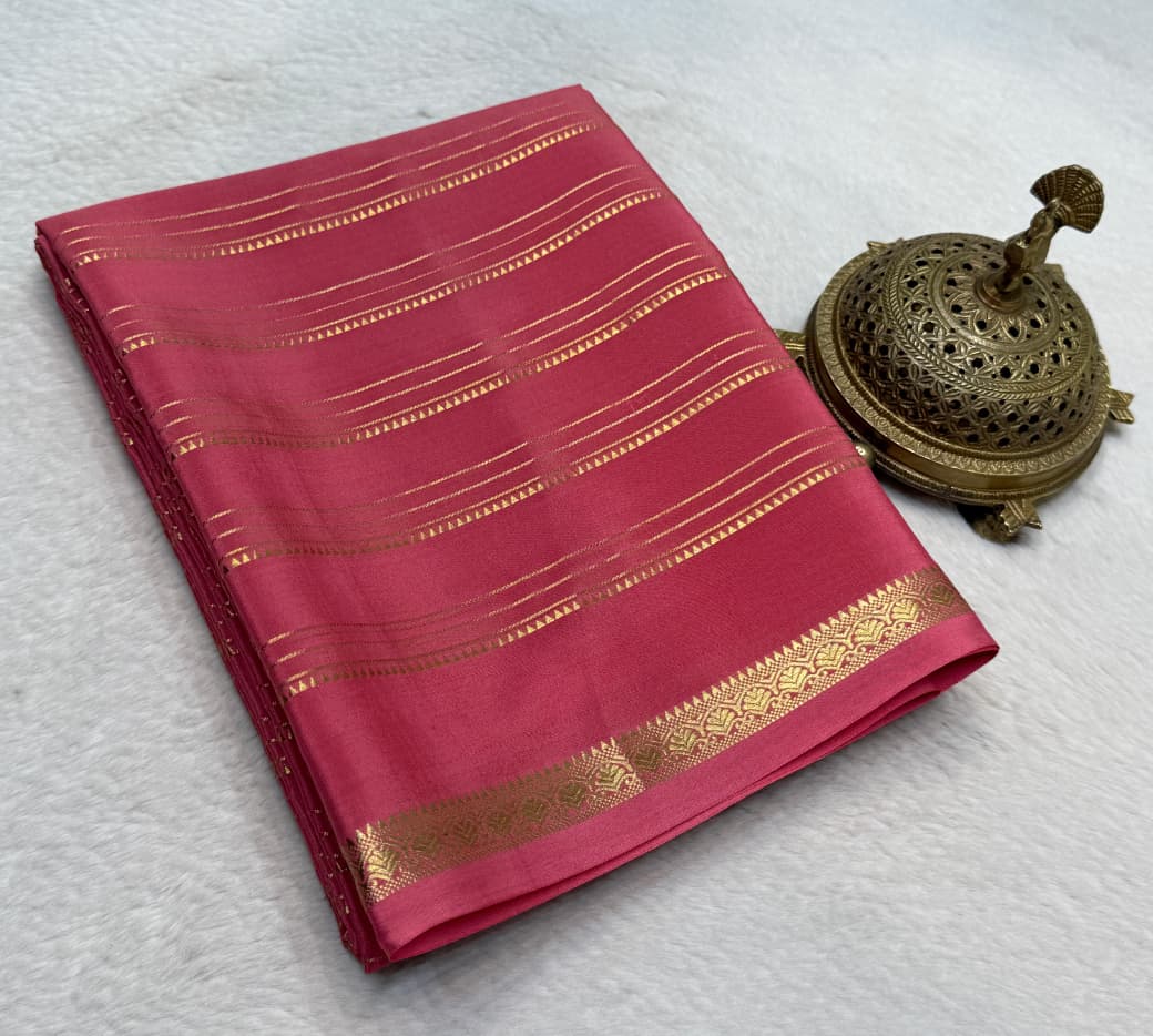 Designer Stripes Pink Pure Mysore Silk Saree