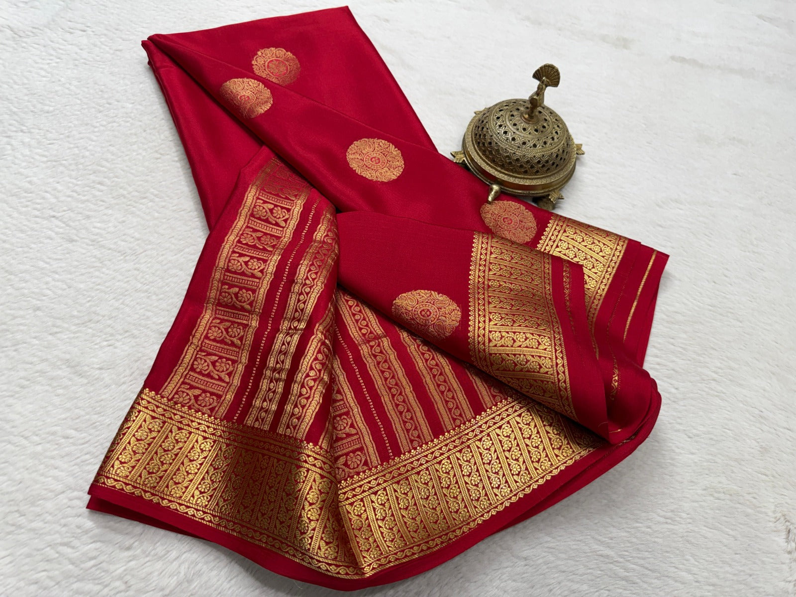 Premium Red Silk Saree with Traditional Gold Zari Work