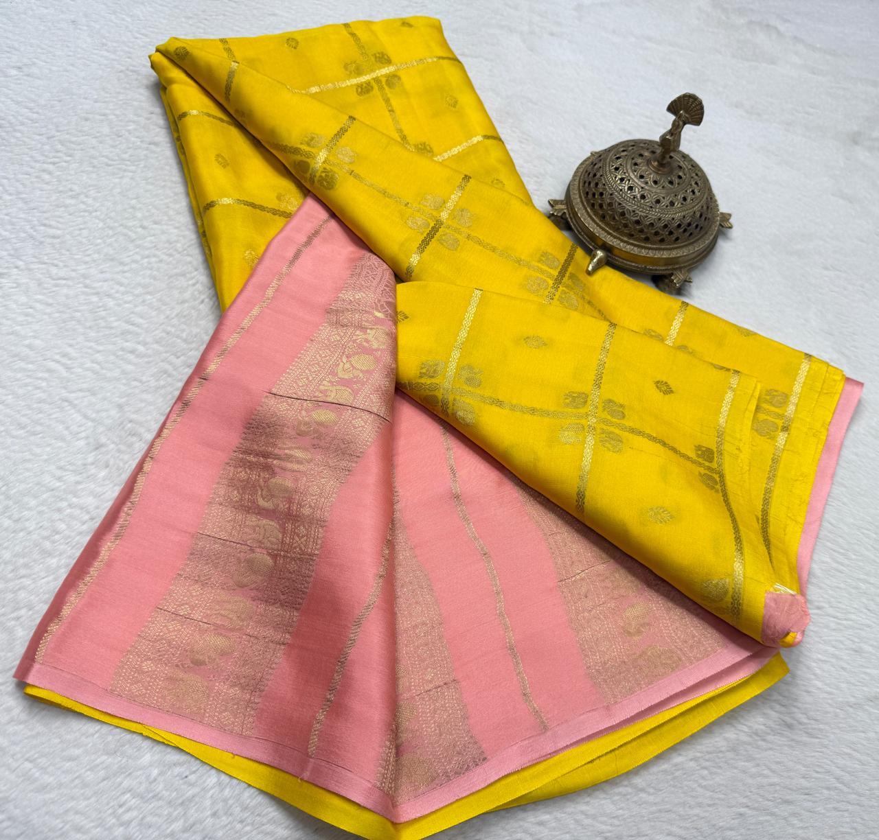Luxury Ethnic Yellow Silk Saree with Rich Traditional Weaving