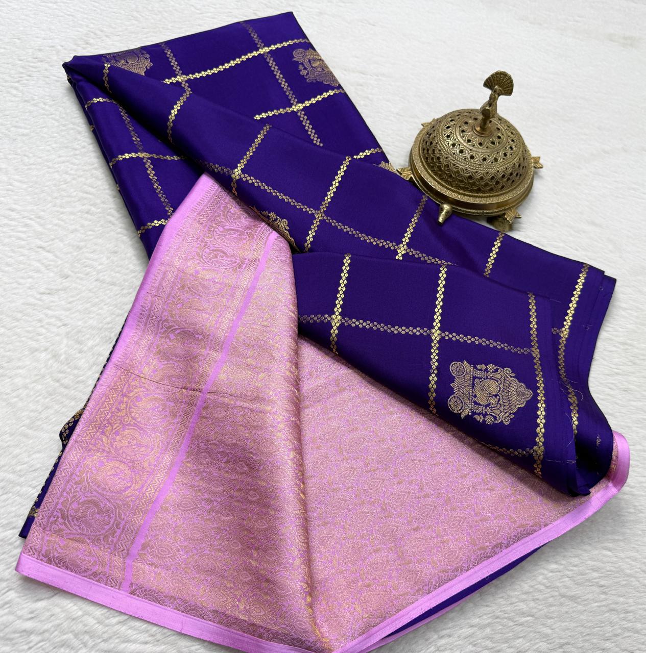 Blue Silk Saree with Golden Zari Weaving for Wedding