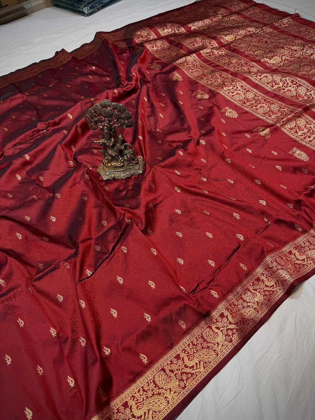 Marron Kanjivaram Silk Saree with Contrast Border Wedding Silk Saree for Women