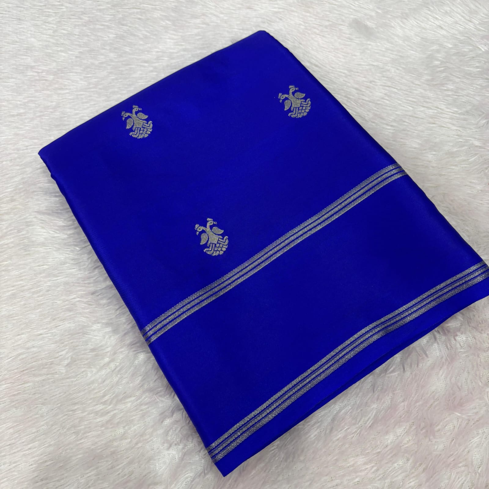 Navy Blue Silk Saree with zari line Border