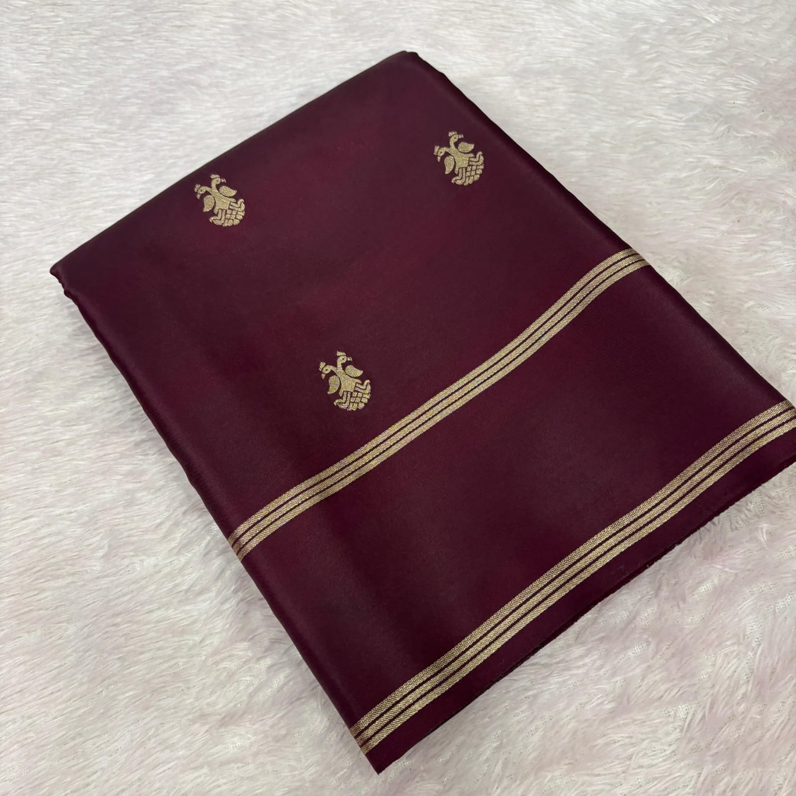 Maroon Mysore Crepe Silk Saree with zari Border