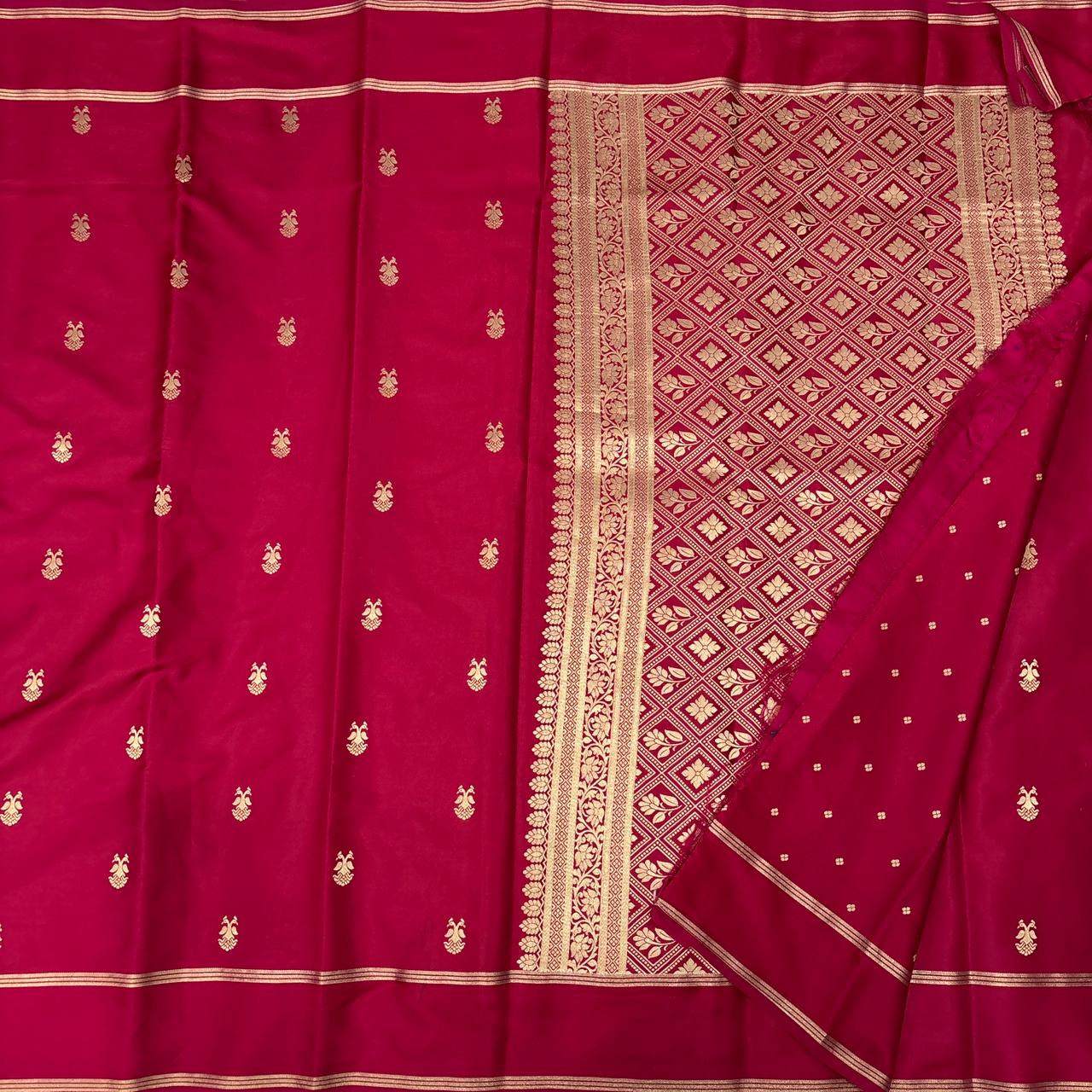 Red soft Silk Saree with Gold Zari Border