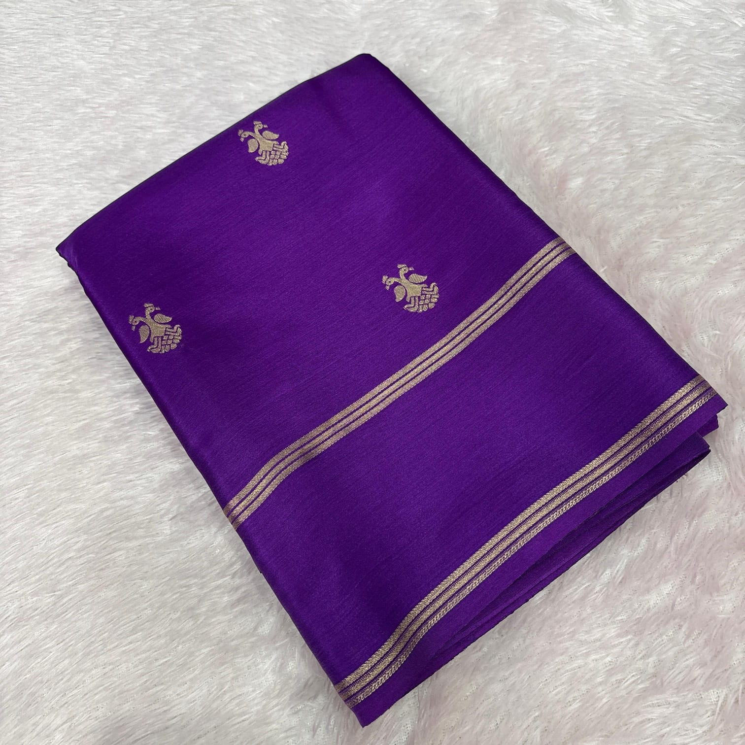 Purple  Mysore Crepe Silk Saree with zari butta Border