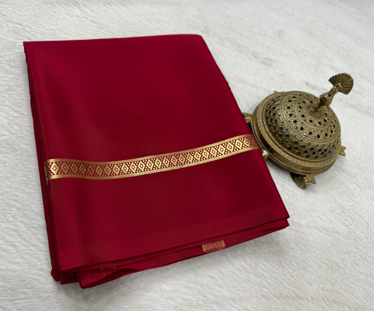 Rani Colour Mysore Silk Sarees with Rich Zari Border Traditional Wedding Wear