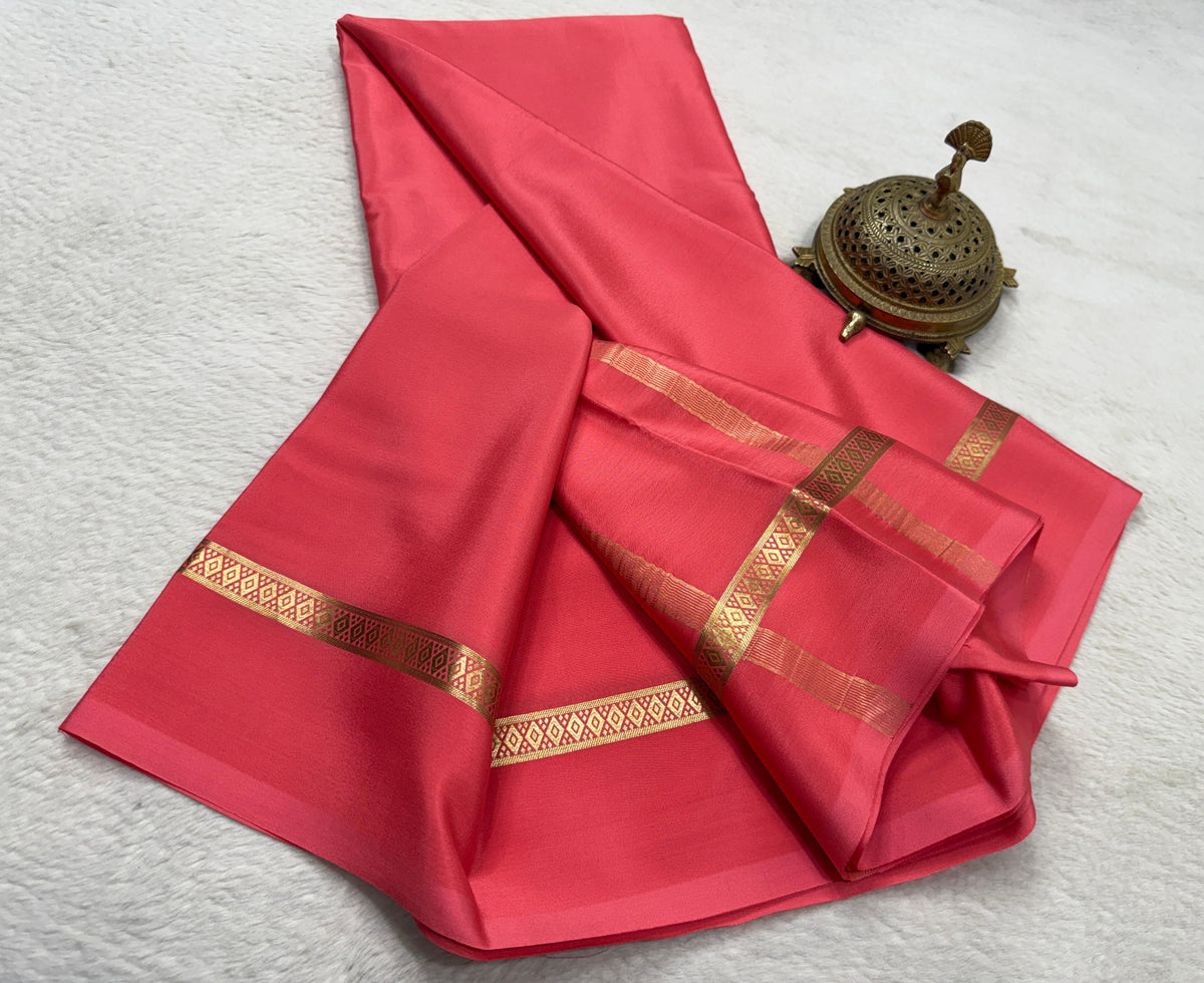 Light Pink Pure Mysore Silk saree  zari border with traditional patta pallu