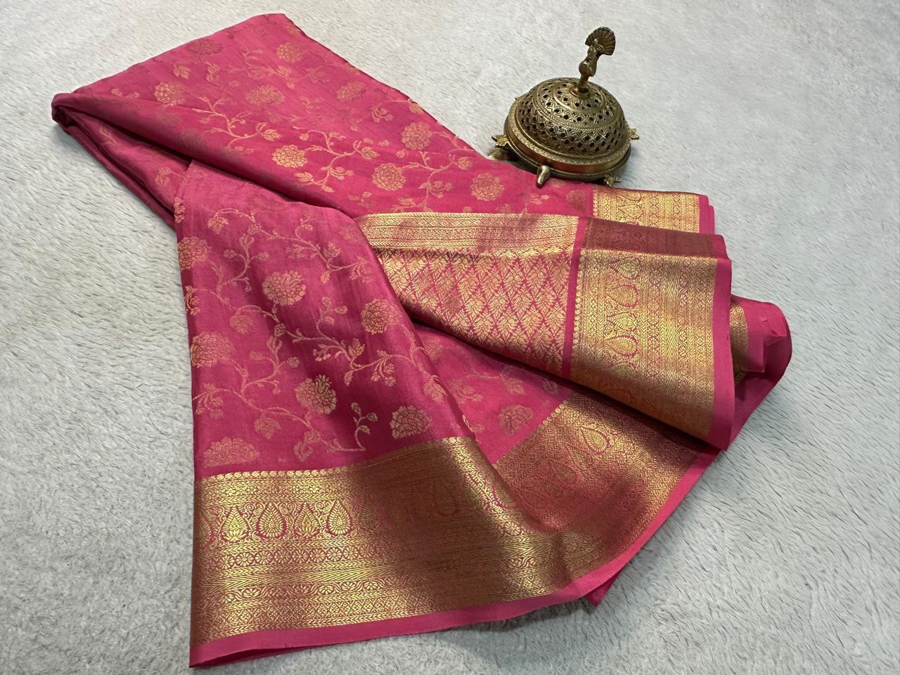 Elegance Redefined: Silk Brocade Saree with Exquisite Gold & Silver Zari Weaving