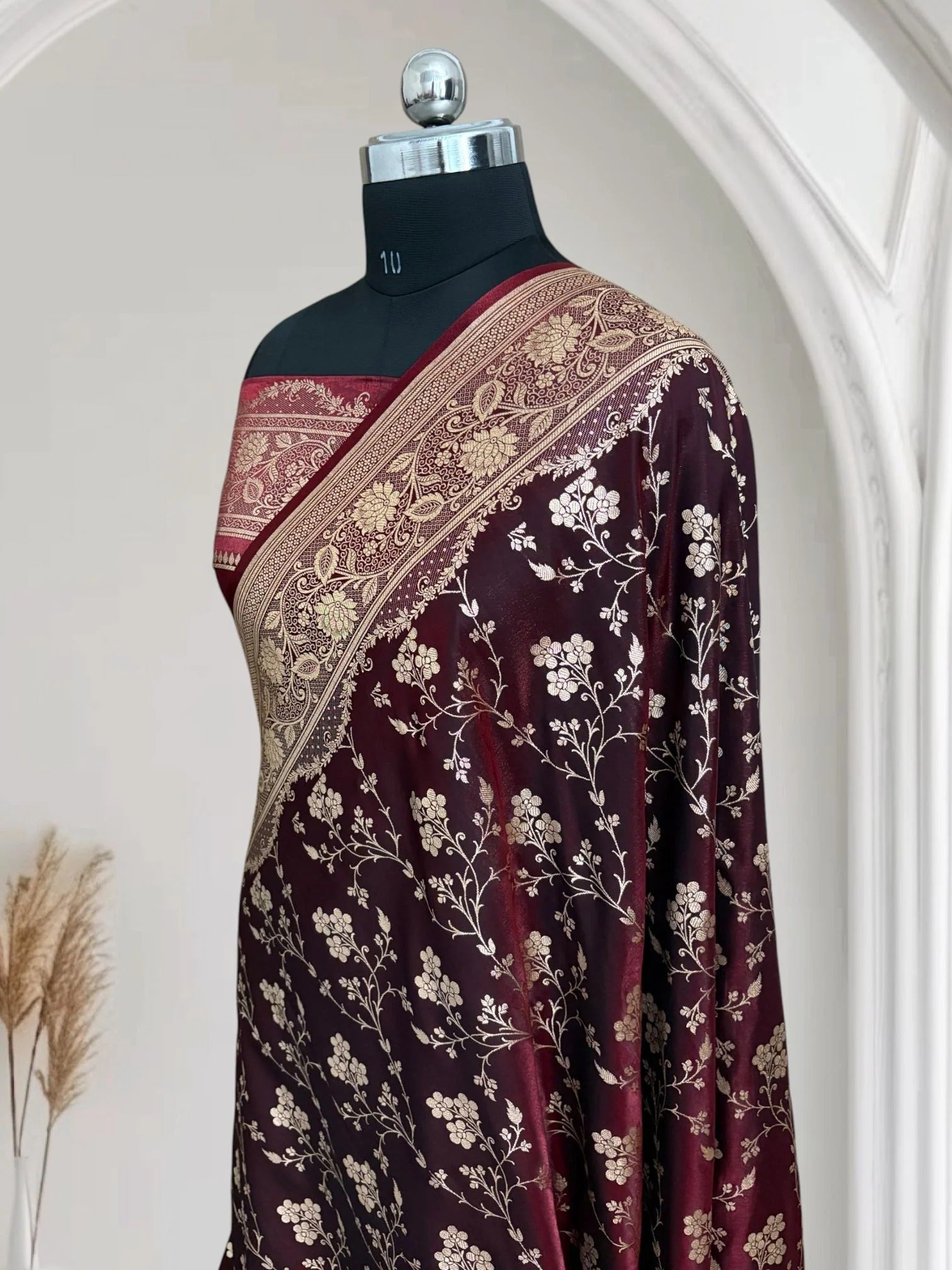 Premium Fire Gold Banarasi Satin Silk Saree with Booti Work for Weddings & Festive Wear