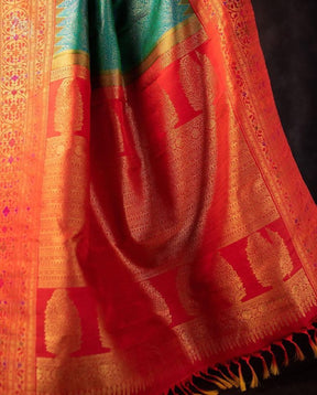 Luxurious Green & Red Banarasi Soft Silk Saree, Elevating Your Ethnic Style