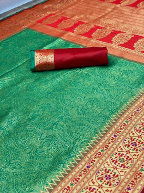 Green & Red Best Combination Banarasi Soft Silk With Golden Weaving Saree | Vootbuy