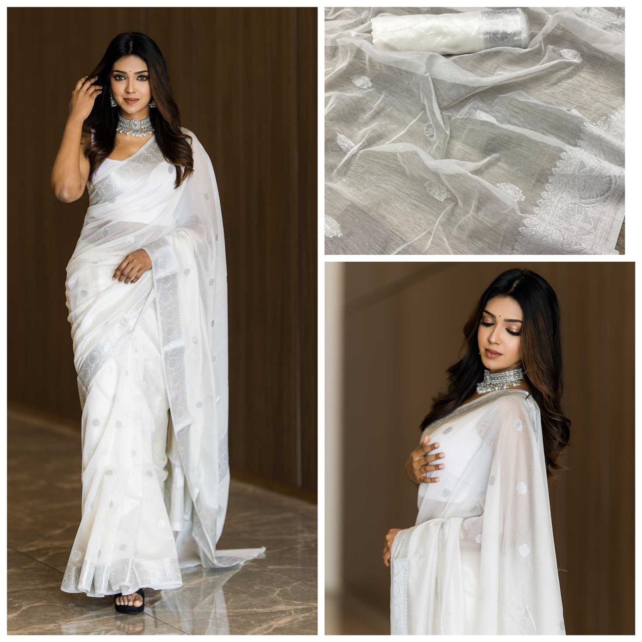 soft silk white saree with blouse