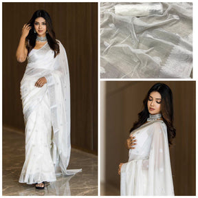Khadi Fabric Special White & Silver Color Attrective Charmfull Soft Silk Saree | Vottbuy