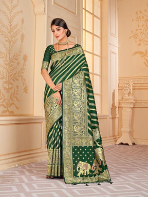 green paithani pure soft silk saree with rich pallu