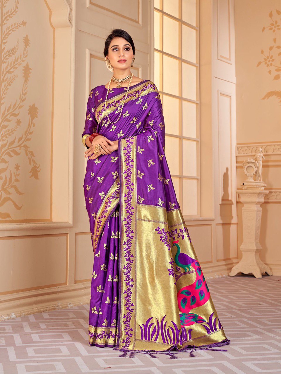 purple special paithani original with big pallu pure silk saree