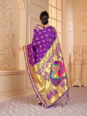 Purple Special Paithani Original With BIg Pallu Pure Silk With Pure Zari Weaving Saree | Vootbuy
