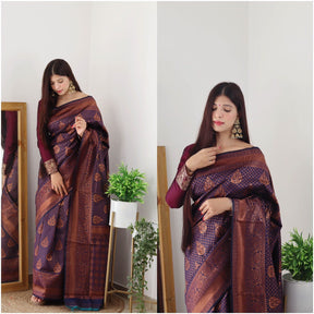 Silk Copper Weaving Rich Contrast Combination With Contrast Blouse Saree | Vootbuy