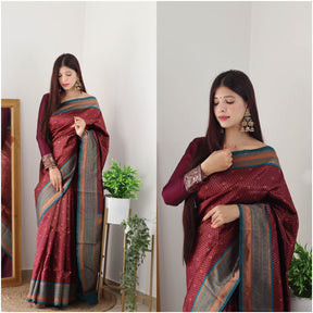 maroon pure silk weaving saree
