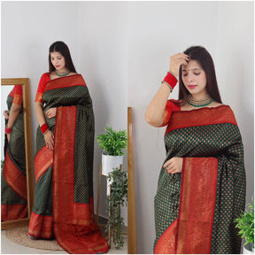 Silk Copper Weaving Rich Contrast Combination With Contrast Blouse Saree | Vootbuy