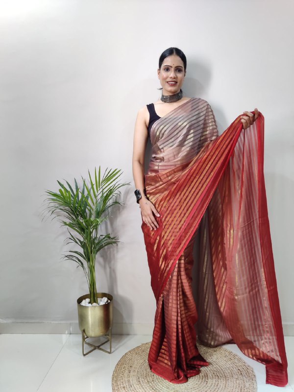 Ready TO Wear One Minute Multi Color Fancy Satin Zari Saree | Vootbuy