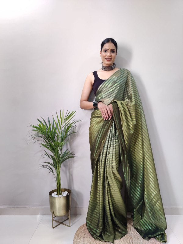 Ready TO Wear One Minute Multi Color Fancy Satin Zari Saree | Vootbuy