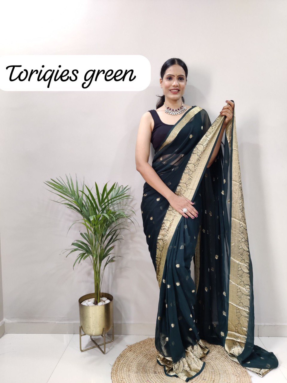 green gorgette soft silk saree