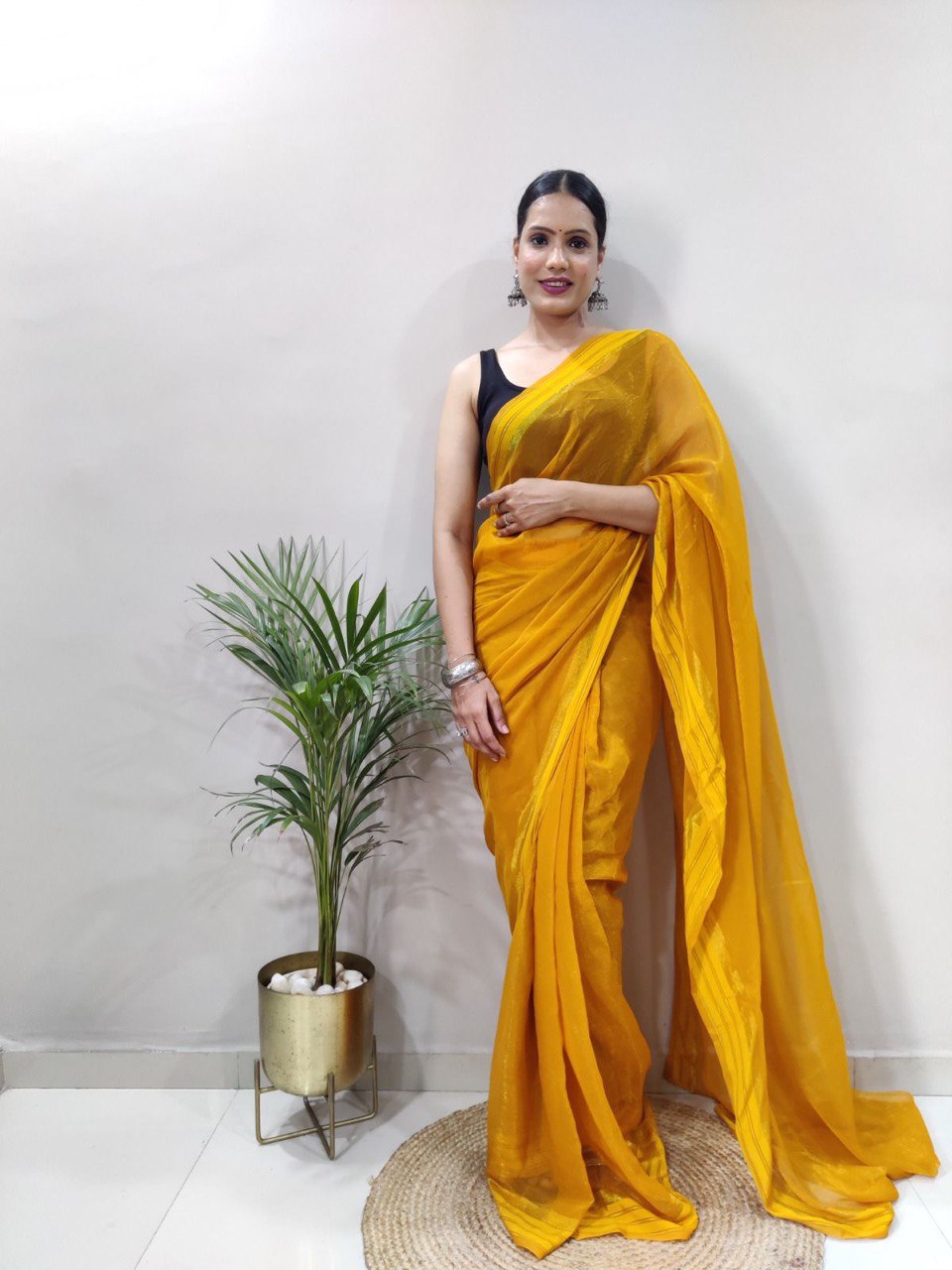 Ready To Wear One Minute  Soft Pure Simmar Shining With Satin Patta Multi Color Saree| Vootbuy