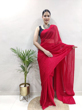Premium Fancy Pure Soft Georgette Fabric Multi Color One Minute Ready To Wear Saree | Vootbuy