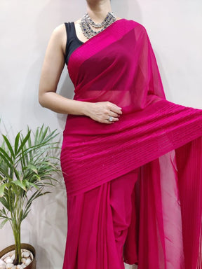Premium Fancy Pure Soft Georgette Fabric Multi Color One Minute Ready To Wear Saree | Vootbuy
