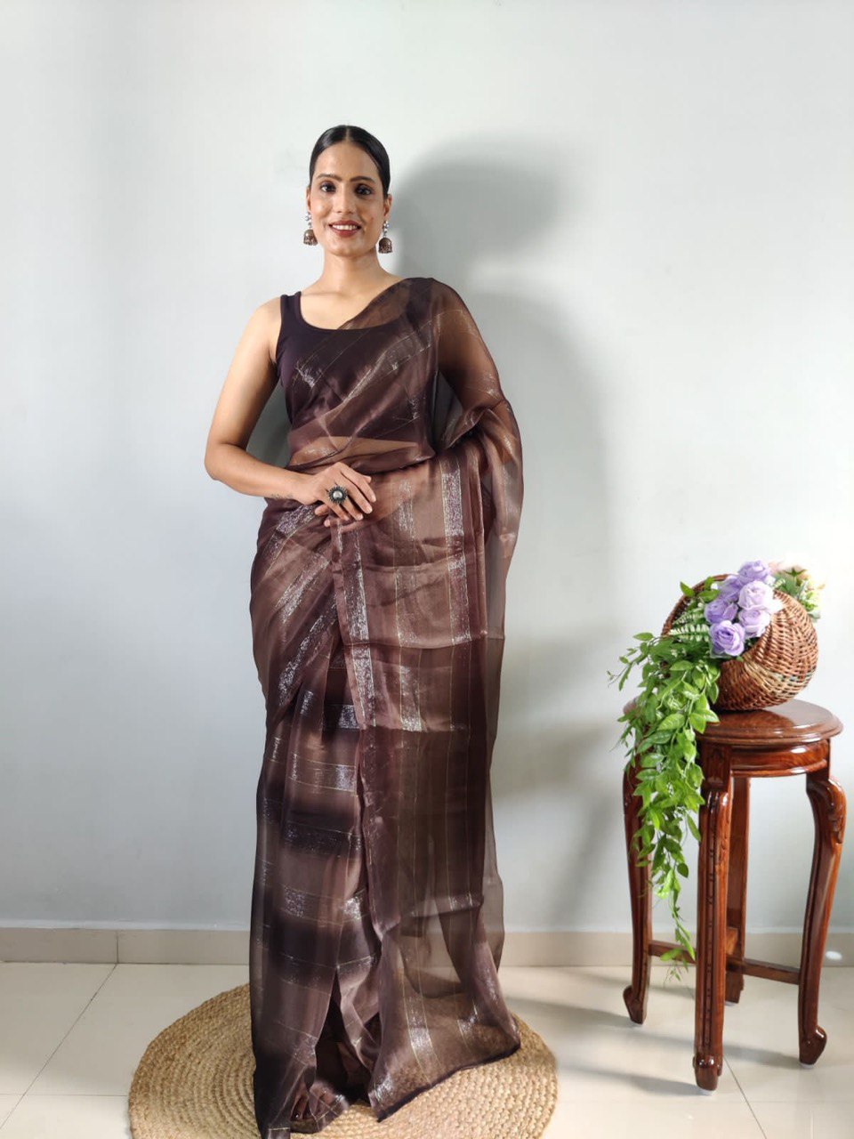 brown ready to wear saree