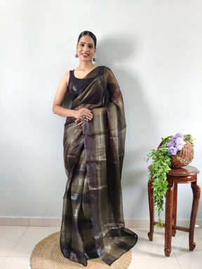 Organza Pure Soft Silk Multi Color One Minute Ready To Wear Fancy Saree | Vootbuy