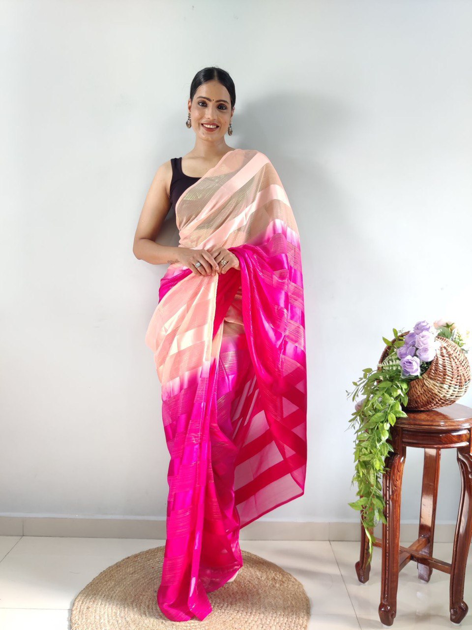 light pink soft silk net saree