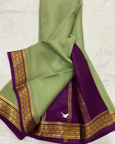 Exclusive Zari Border Pista nd Wine Plain Mysore Silk Saree