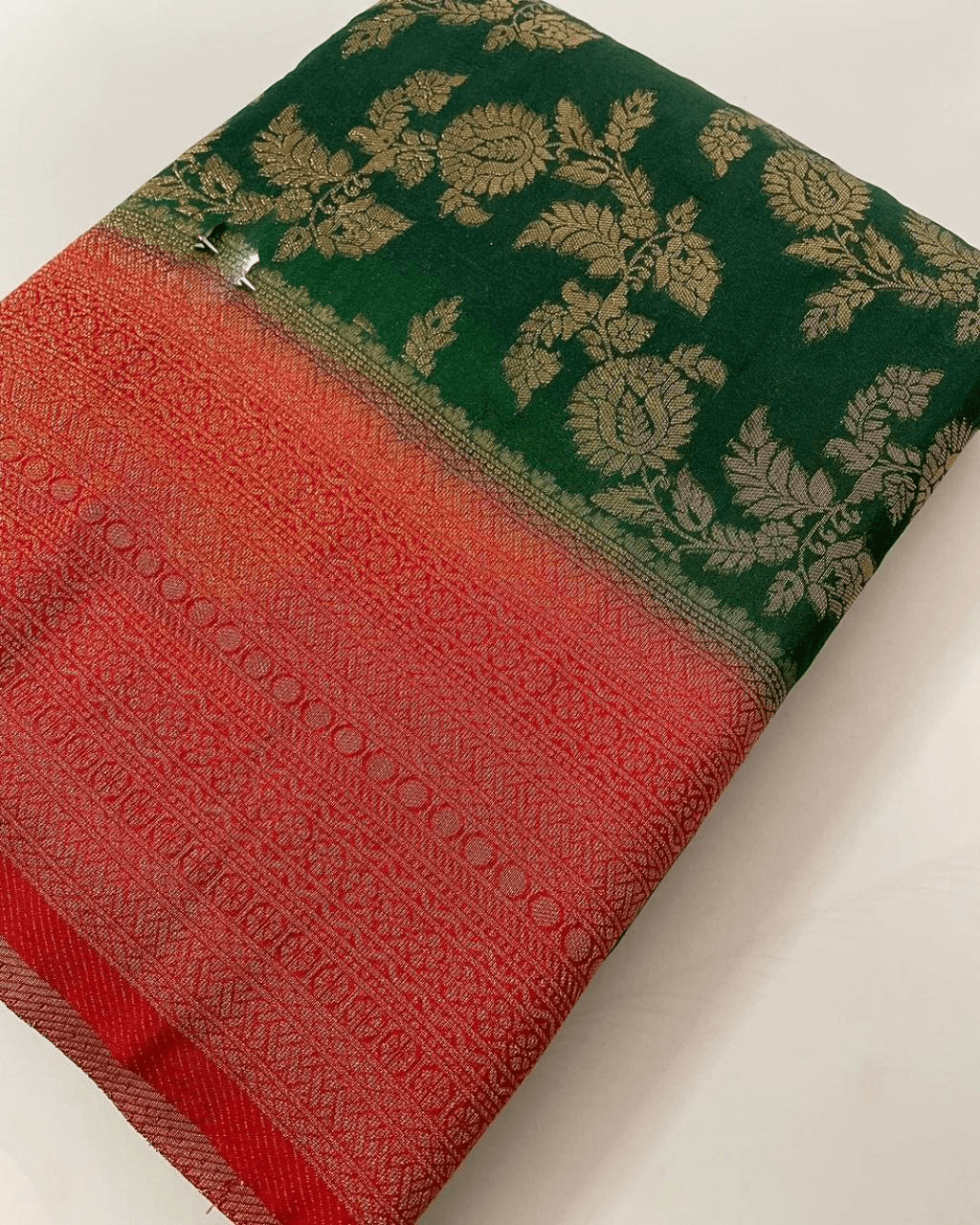 Golden Maze: Crepe Mysore Silk with Zari Jaal