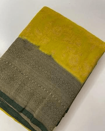 Golden Maze: Crepe Mysore Silk with Zari Jaal