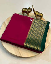 Exclusive  Zari Border Red nd Green  Colour Plain Mysore Silk Saree