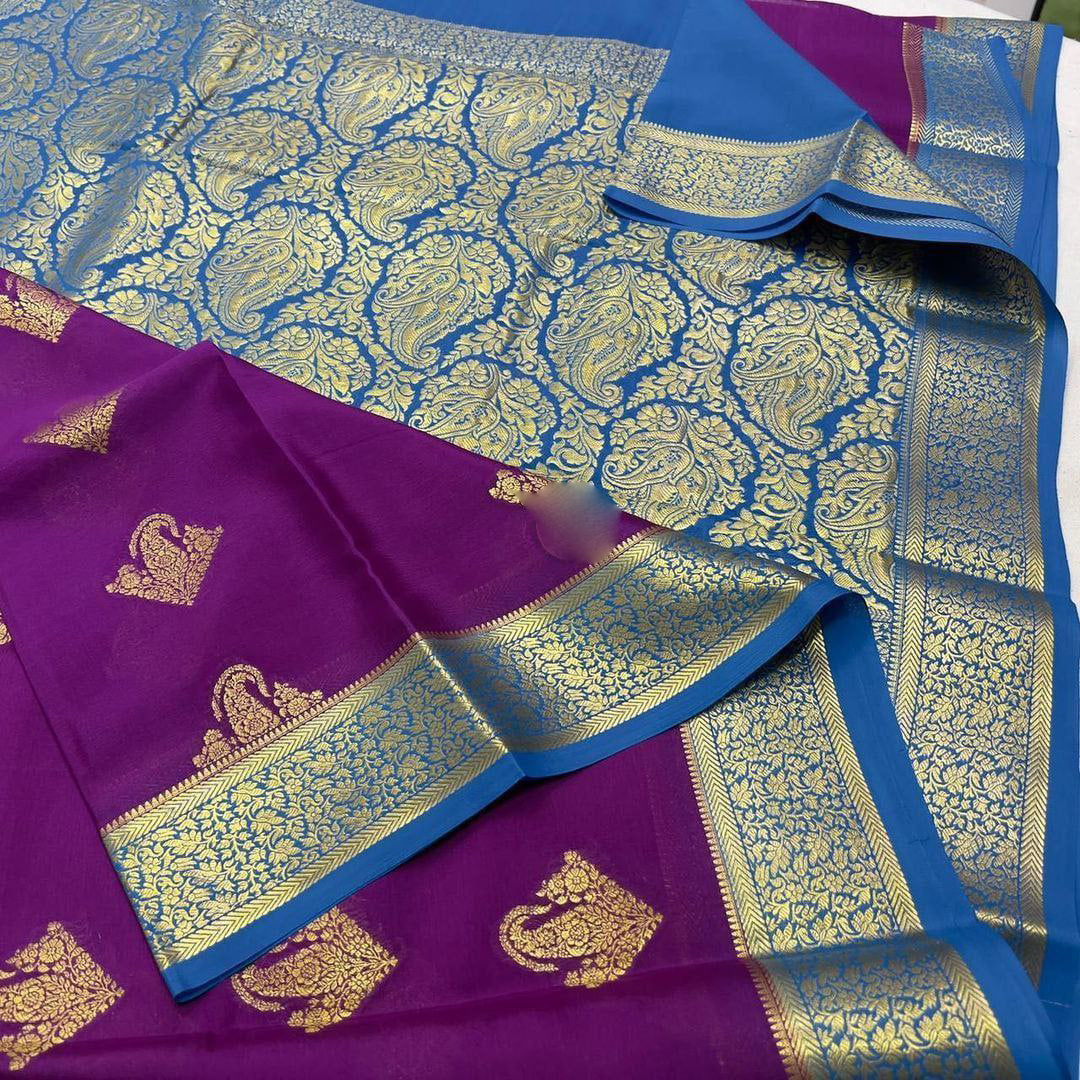 Pure crepe mysore silk sarees With beautiful Zari weaving motifs