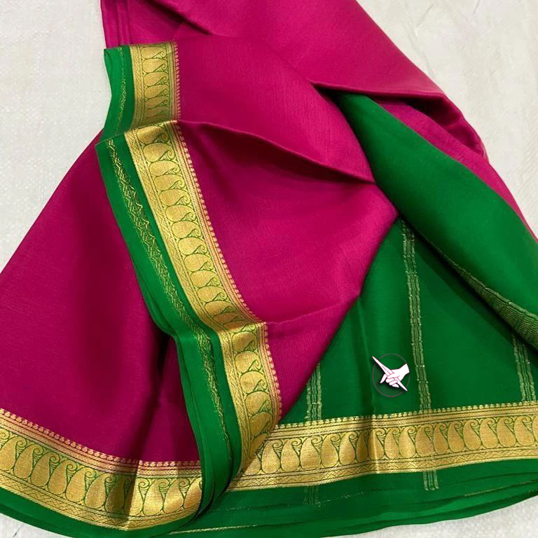 Pink Zari Border Plain Mysore Soft Silk Saree