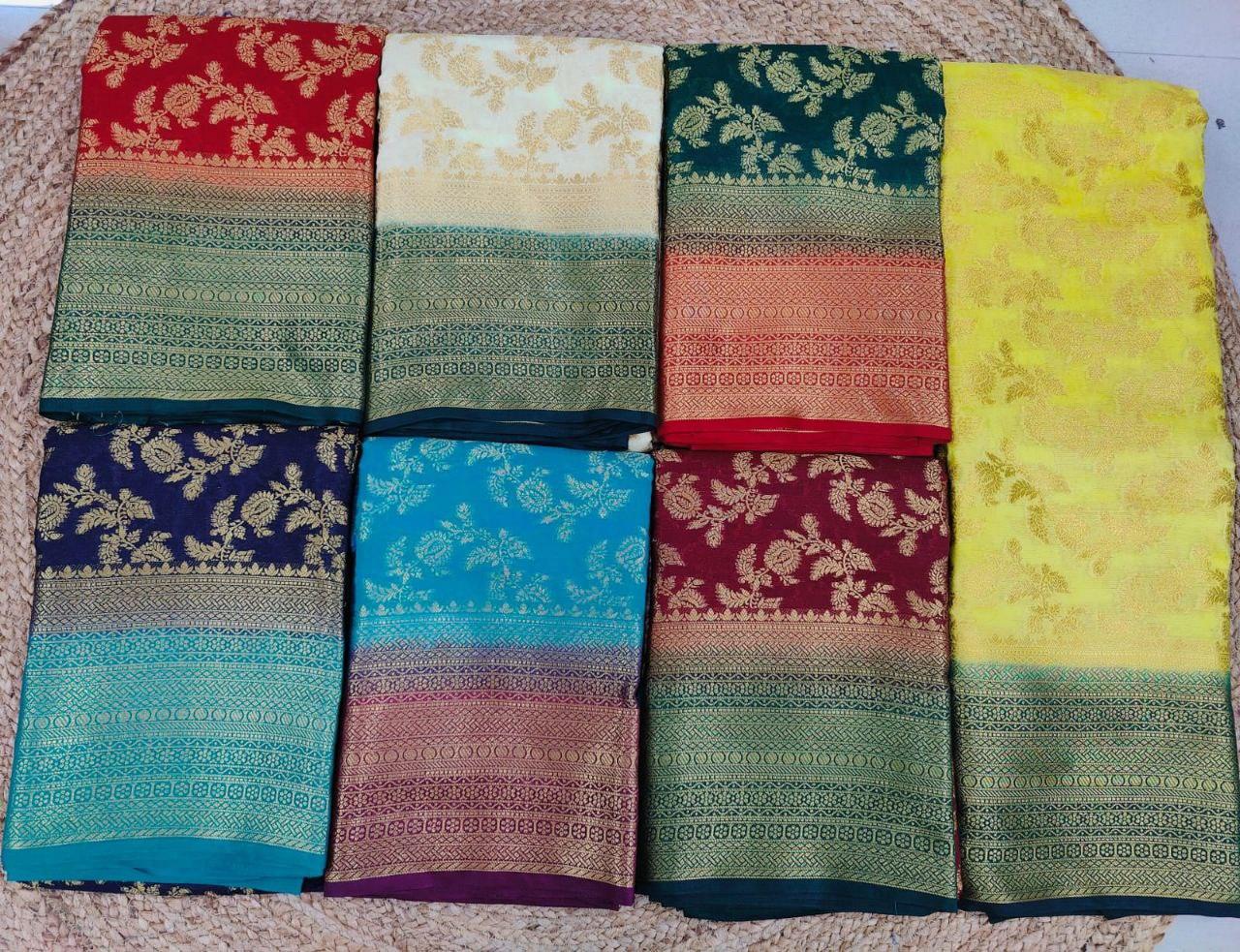 Golden Maze: Crepe Mysore Silk with Zari Jaal