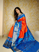 Orange & Sky Blue Soft Silk Handloom Saree