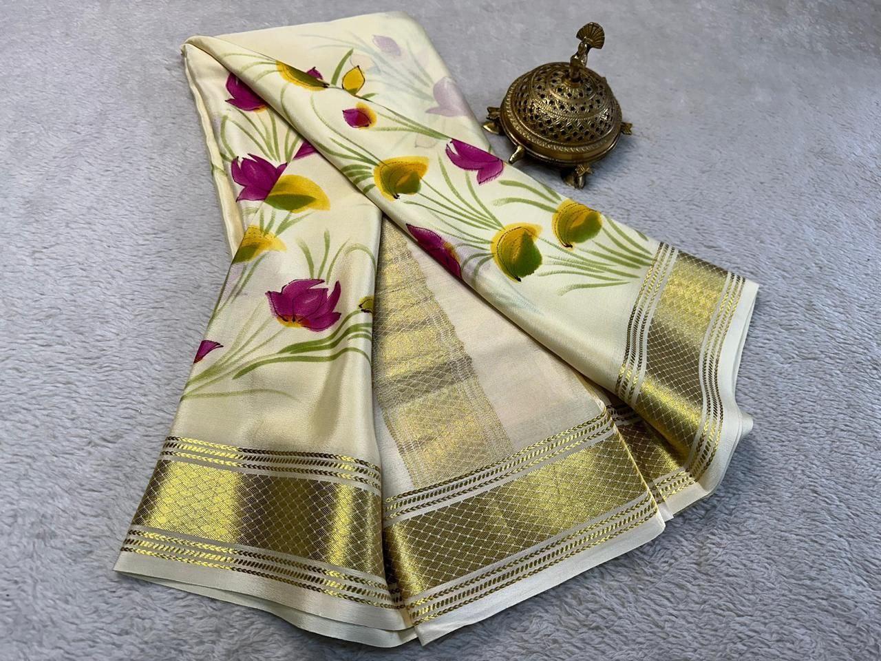 hand printed all over saree with zari border