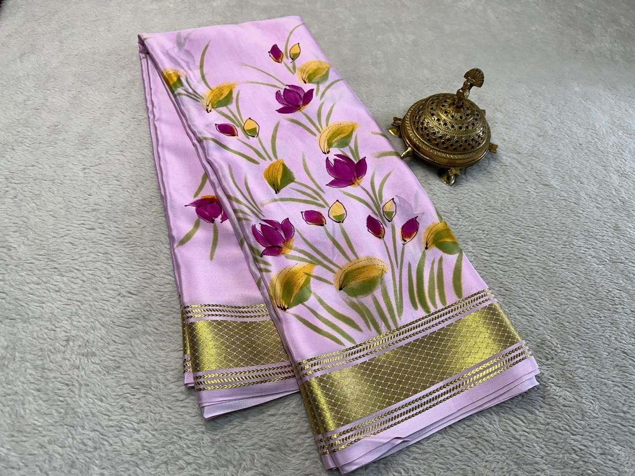 hand printed all over saree with zari border