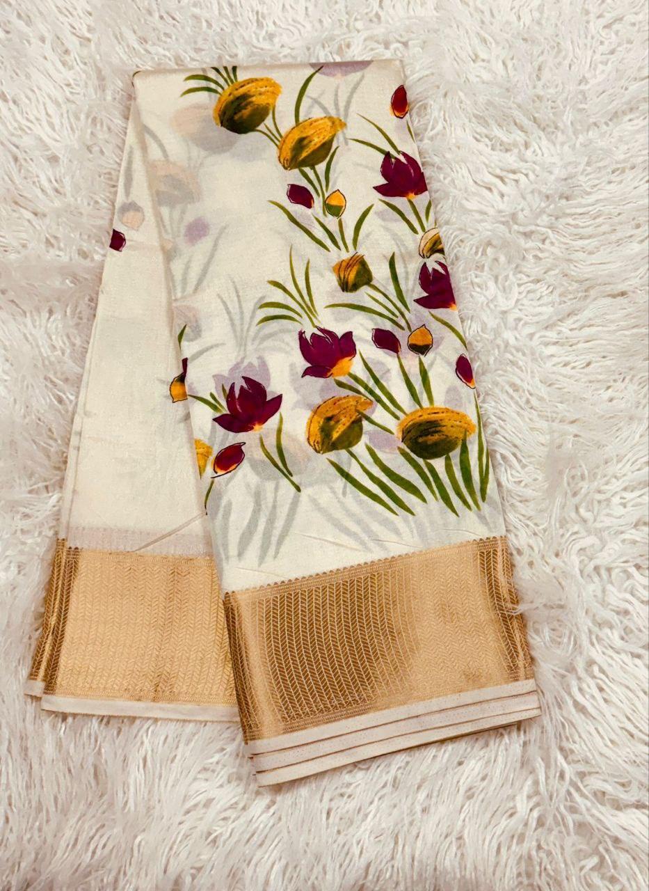 hand printed all over saree with zari border